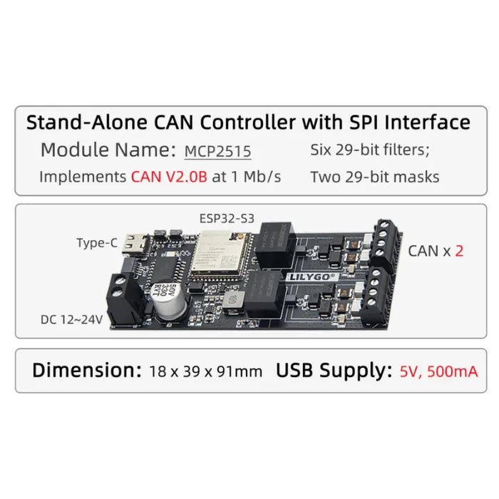 LILYGO T-2CAN ESP32S3 Controller with Dual CAN FD & QWIIC Interface-8