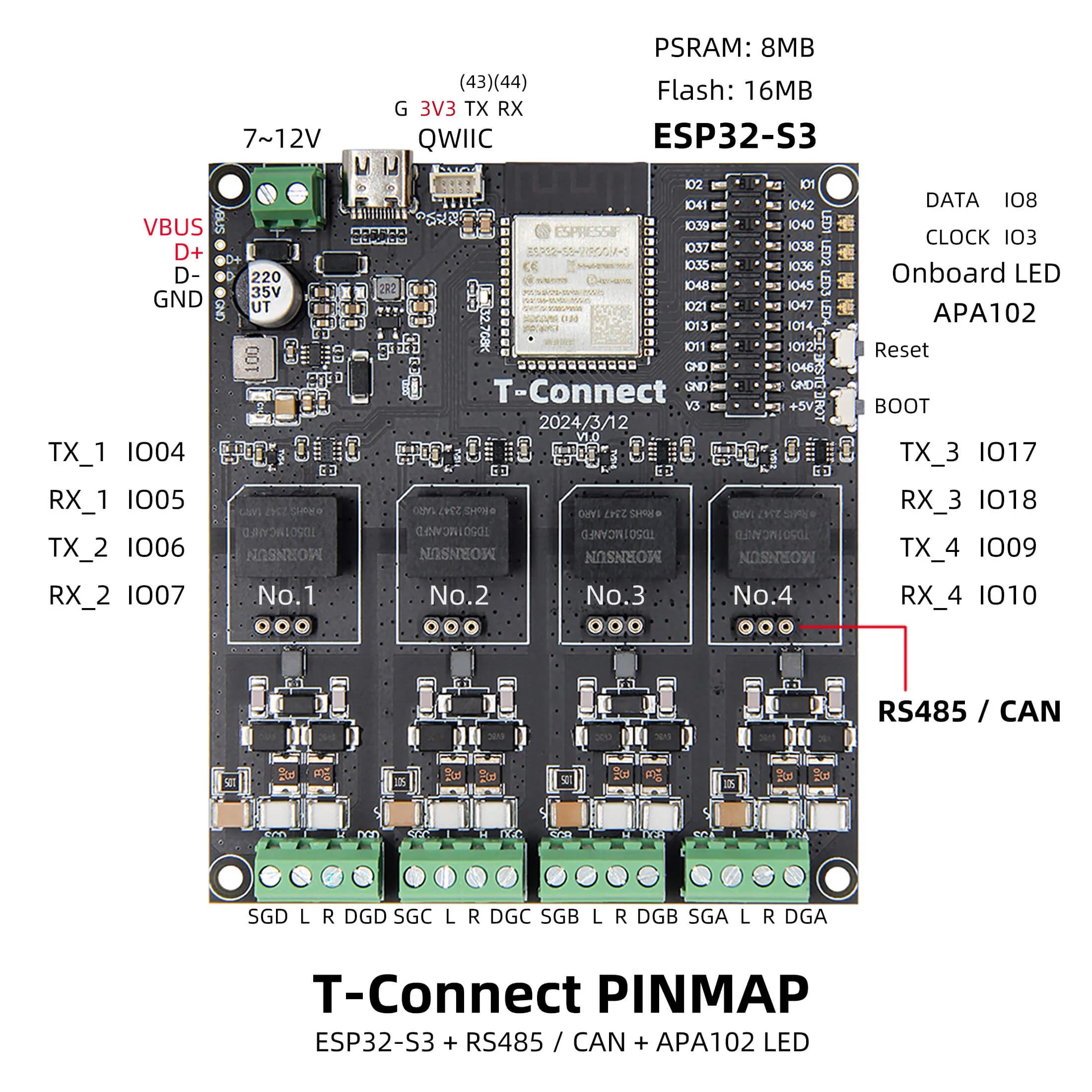 LILYGO T-Connect S3 2.4Ghz Wi-Fi BLE5 RS485 CAN Dev Board-8