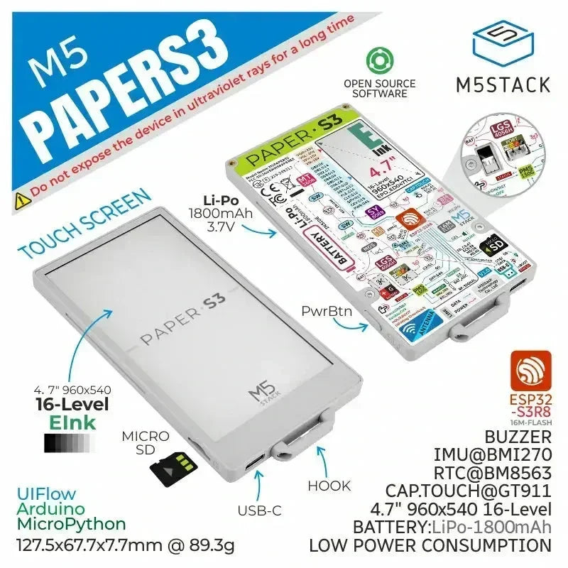 M5PaperS3 ESP32-S3 IoT Development Kit with 4.7-inch E-Ink Touch Display-2
