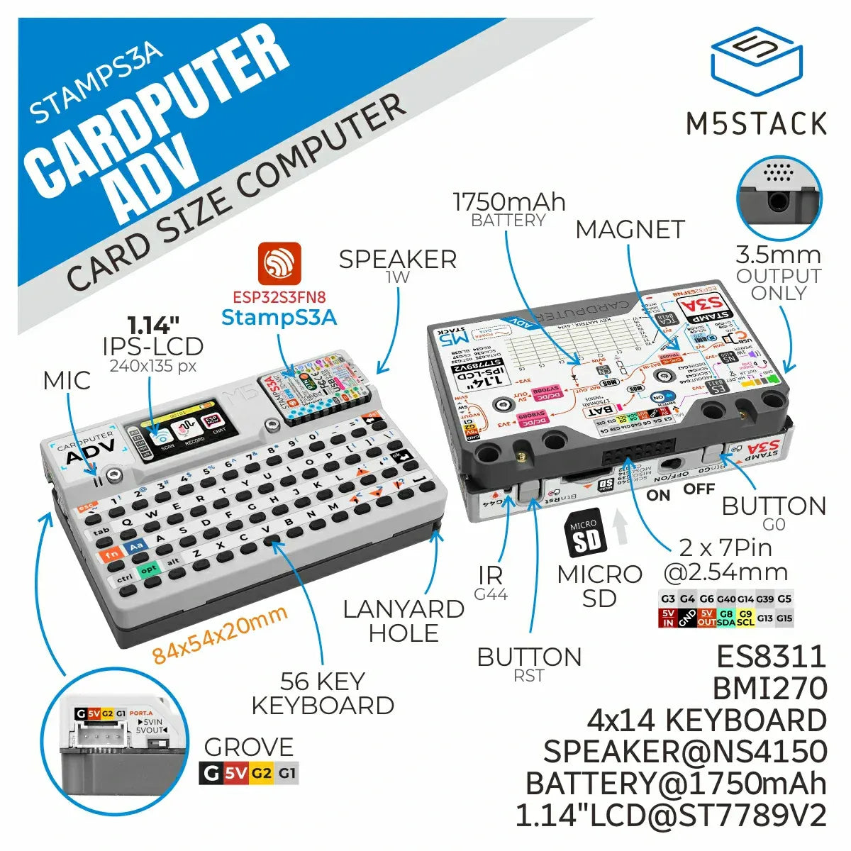 M5Stack Cardputer-Adv with StampS3A ESP32-S3FN8 Mechanical Keyboard-2