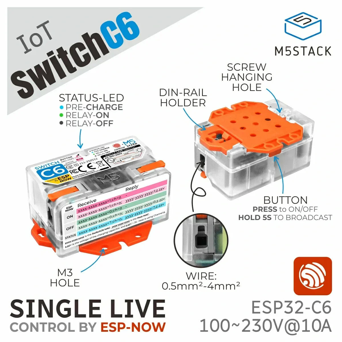 M5Stack Single Live Wire Wi Fi Smart Switch (ESP32 C6) OpenELAB M5Stack Single Live Wire Wi Fi Smart Switch (ESP32 C6) OpenELAB
