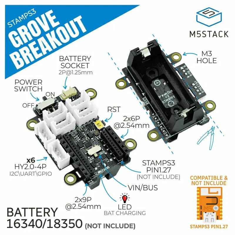 M5StampS3 Grove Breakout w/ 1.27 Header Pin-2