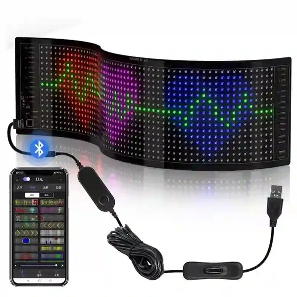 OpenELAB flexibilní RGB LED displej do auta 5V 48×12CM (16×64LED) USB APP