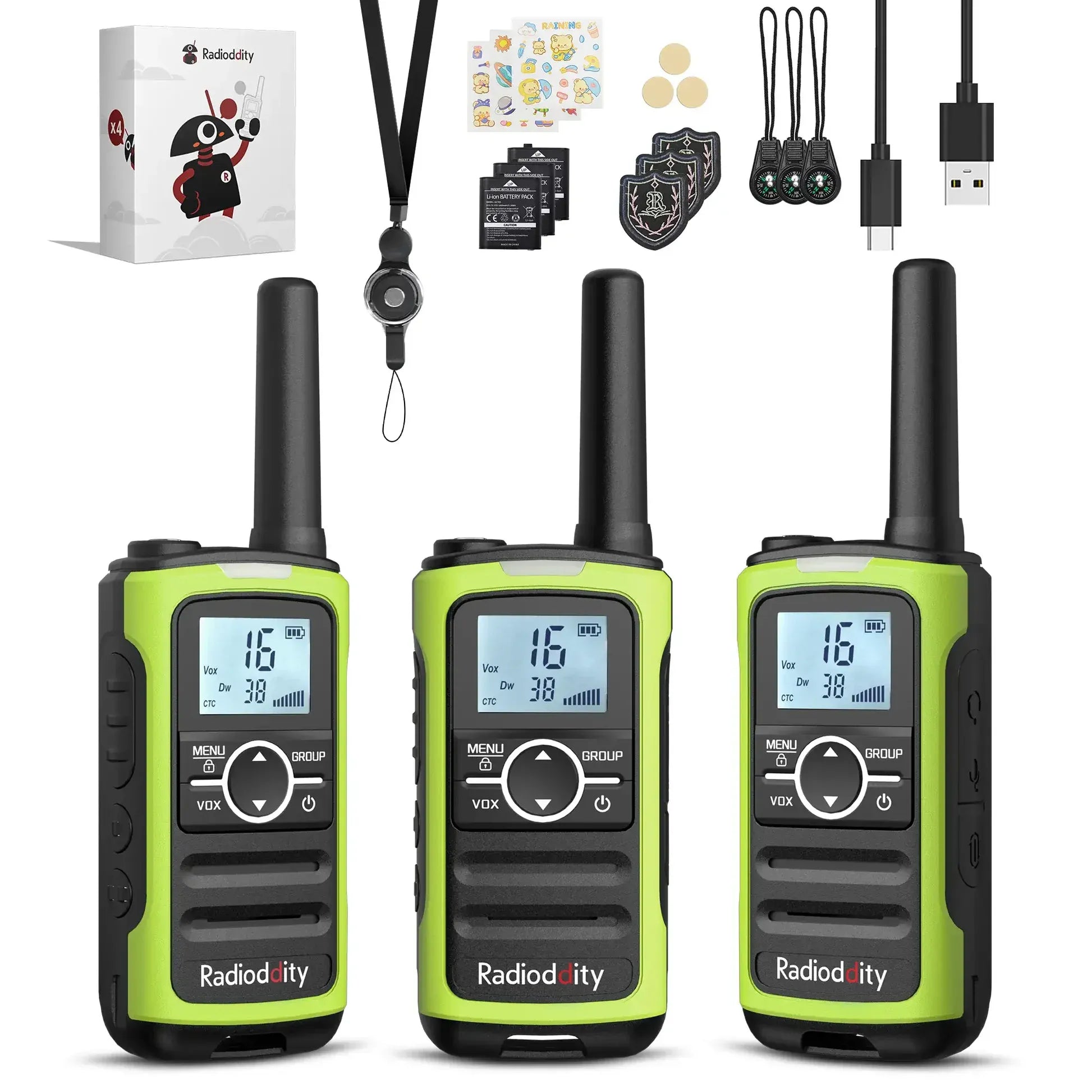 Radioddity PR-T8 PMR446 | Green 4-Pack | 2000mAh USB-C
