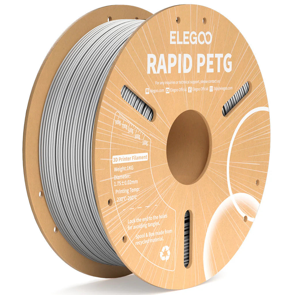 ELEGOO Rapid PETG Grey Filaments 3D Printer Consumables 1KG 1.75mm for FDM 3D printer