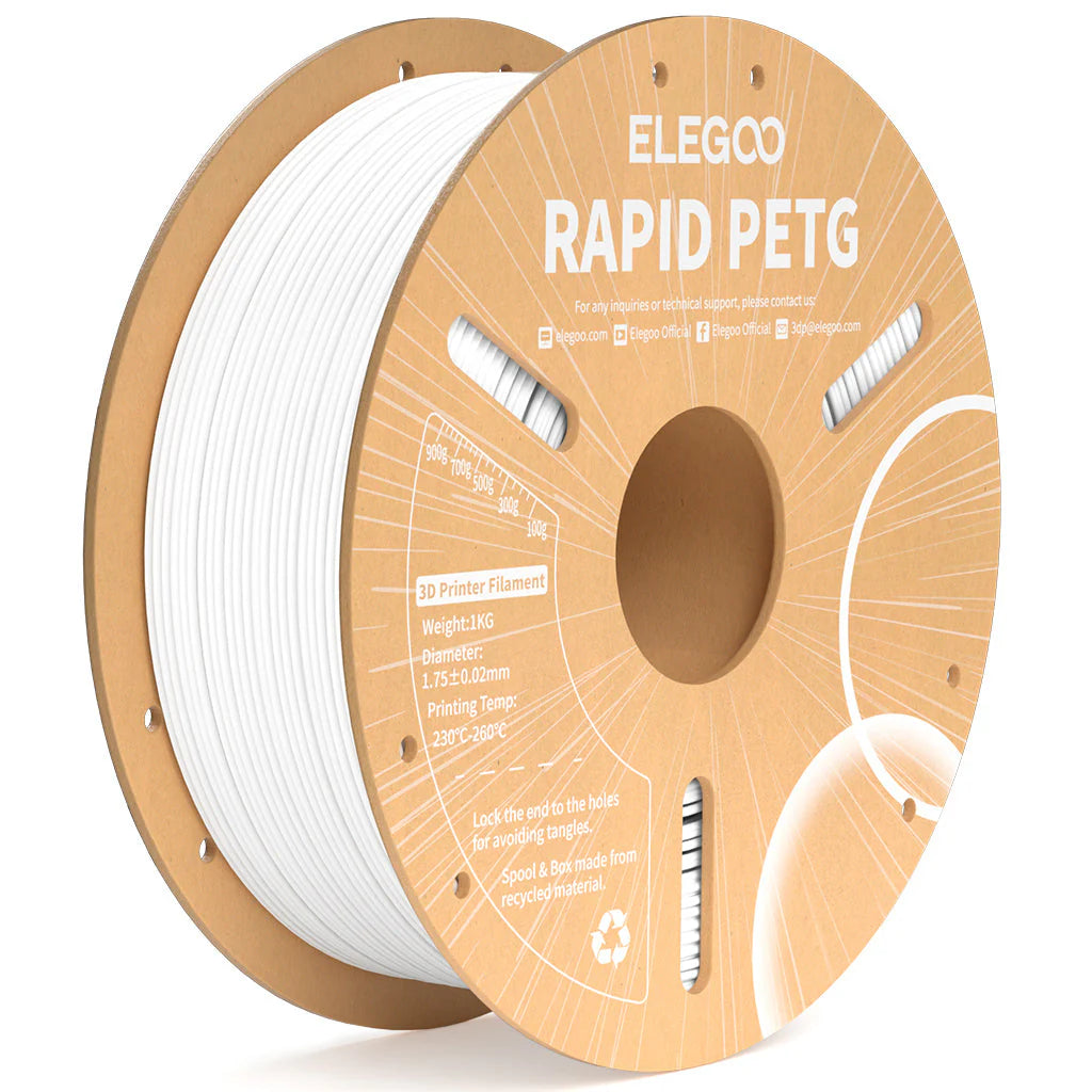 ELEGOO Rapid PETG White Filaments 3D Printer Consumables 1KG 1.75mm for FDM 3D printer