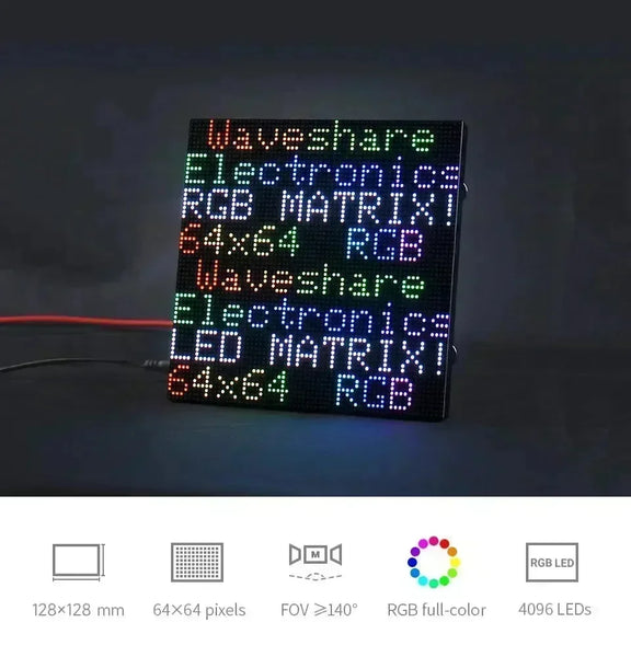 Waveshare RGB plnobarevná LED maticová obrazovka, rozteč 2mm, 64x64 pixelů, nastavitelná jasnost