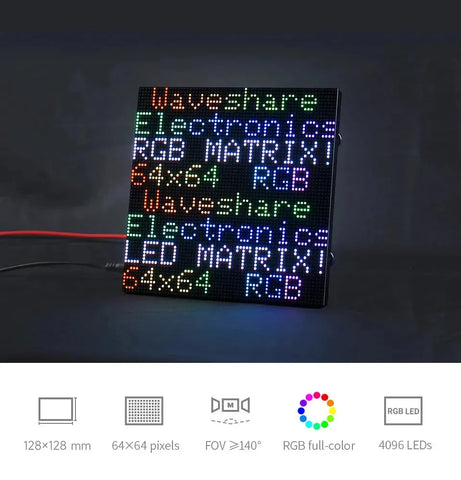 RGB full-color LED matrix panel, 2mm Pitch, 64x64 pixels, adjustable brightness