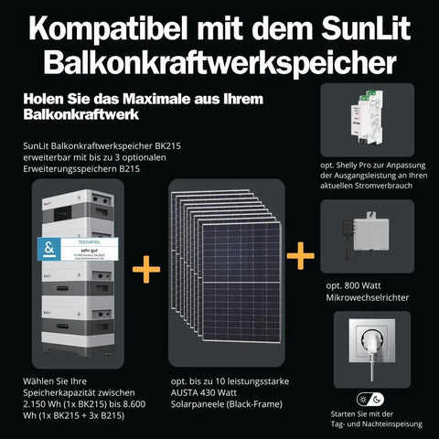 SunLit 800 Watt Balkonkraftwerk Plug & Play Komplettset