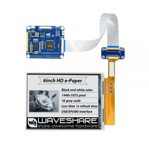 Waveshare 6 inch E-Ink Display 1448x1072 E-Paper with Hat - OpenELAB