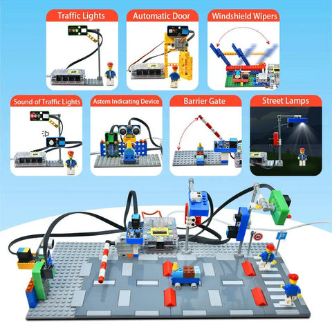 Kit fai da te della serie Lego compatibile con il sistema di traffico intelligente Kidsbits