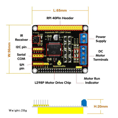 Escudo de accionamiento de motor Raspberry Pi L298P para Arduino