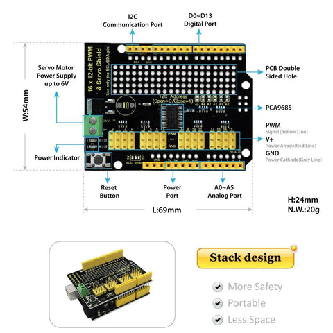 Keyestudio 16-channel Servo Motor Drive Shield For Arduino - OpenELAB