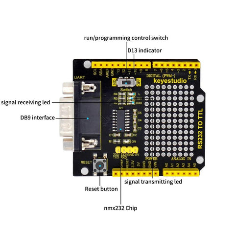 keyestudio RS232 to TTL Conversion Shield Compatible with Arduino - OpenELAB