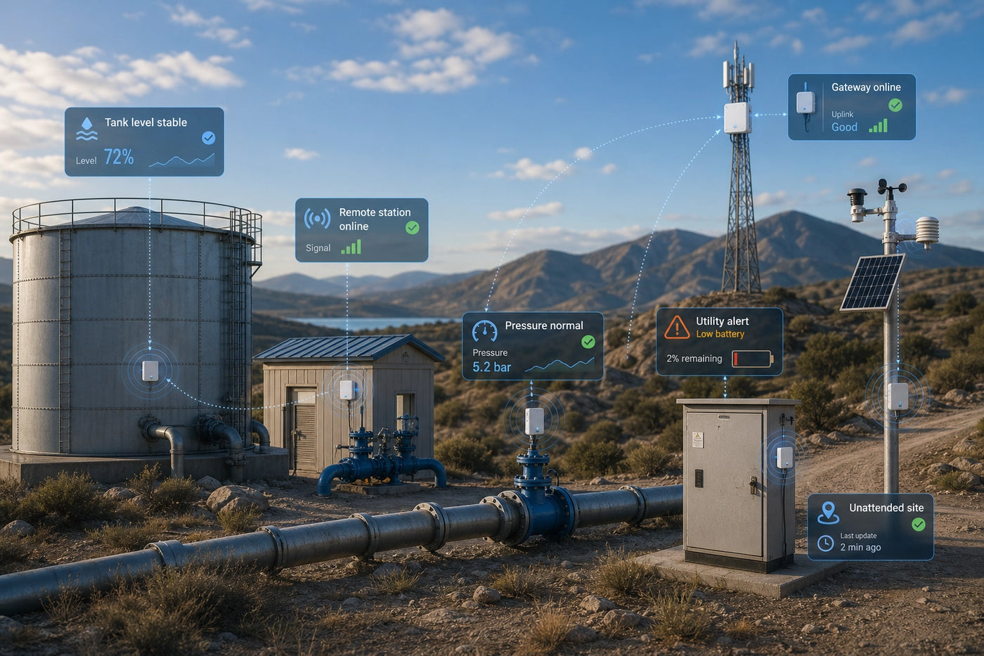 Remote Infrastructure Monitoring for Utilities, Tanks, Pipelines, Stations, and Unattended Sites